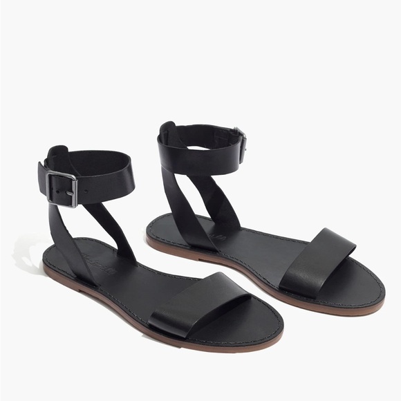 Madewell The Boardwalk Ankle-Strap Sandal In Black Leather - Picture 1 of 13